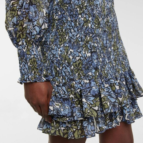 Veronica Beard Saera Blue Multi Floral V-neck Long Sleeves Mini Dress XS $495 - Picture 13 of 15